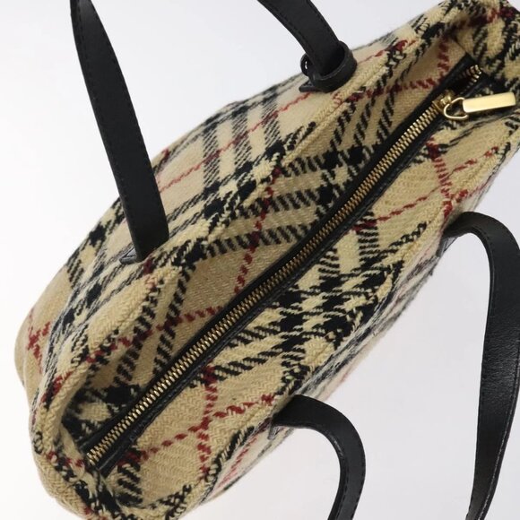 BURBERRY Hand Bag Wool Beige Gold Auth - Picture 11 of 16